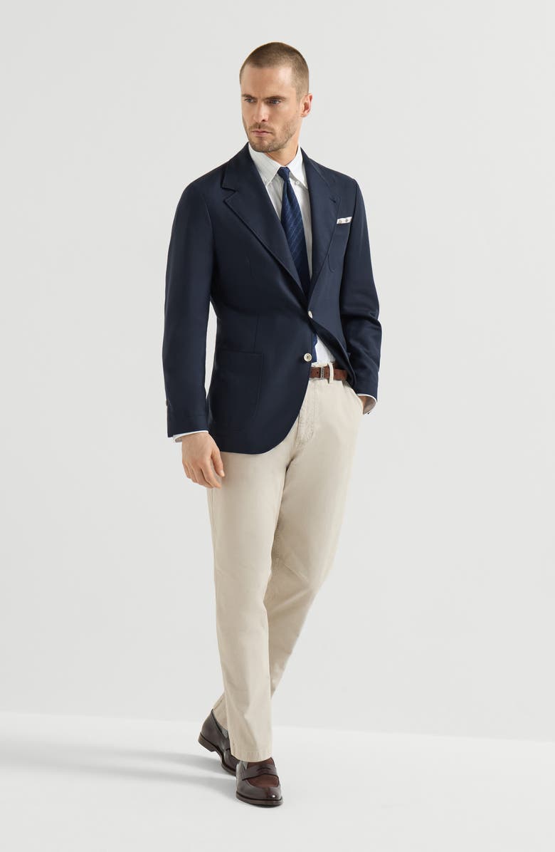 Brunello Cucinelli Garment-dyed trousers in peached cotton gabardine, Alternate, color, White