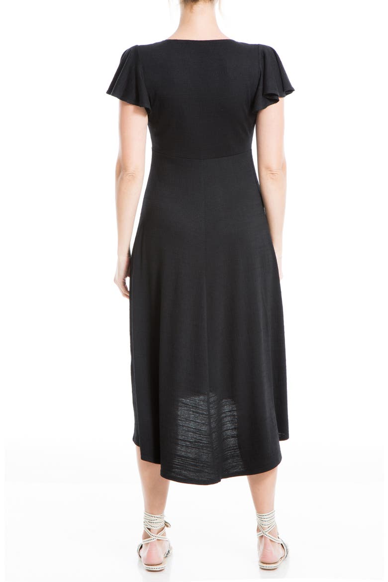 Cinched Front Flutter Sleeve Midi Dress, Alternate, color, BLACK