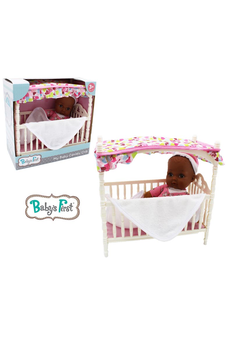 Doll Canopy Crib with 9" Doll, Alternate, color, Multicolored