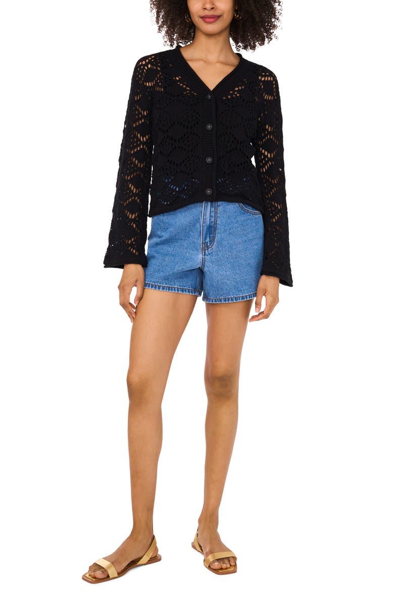 Open Stitch Cotton Cardigan, Alternate, color, RICH BLACK