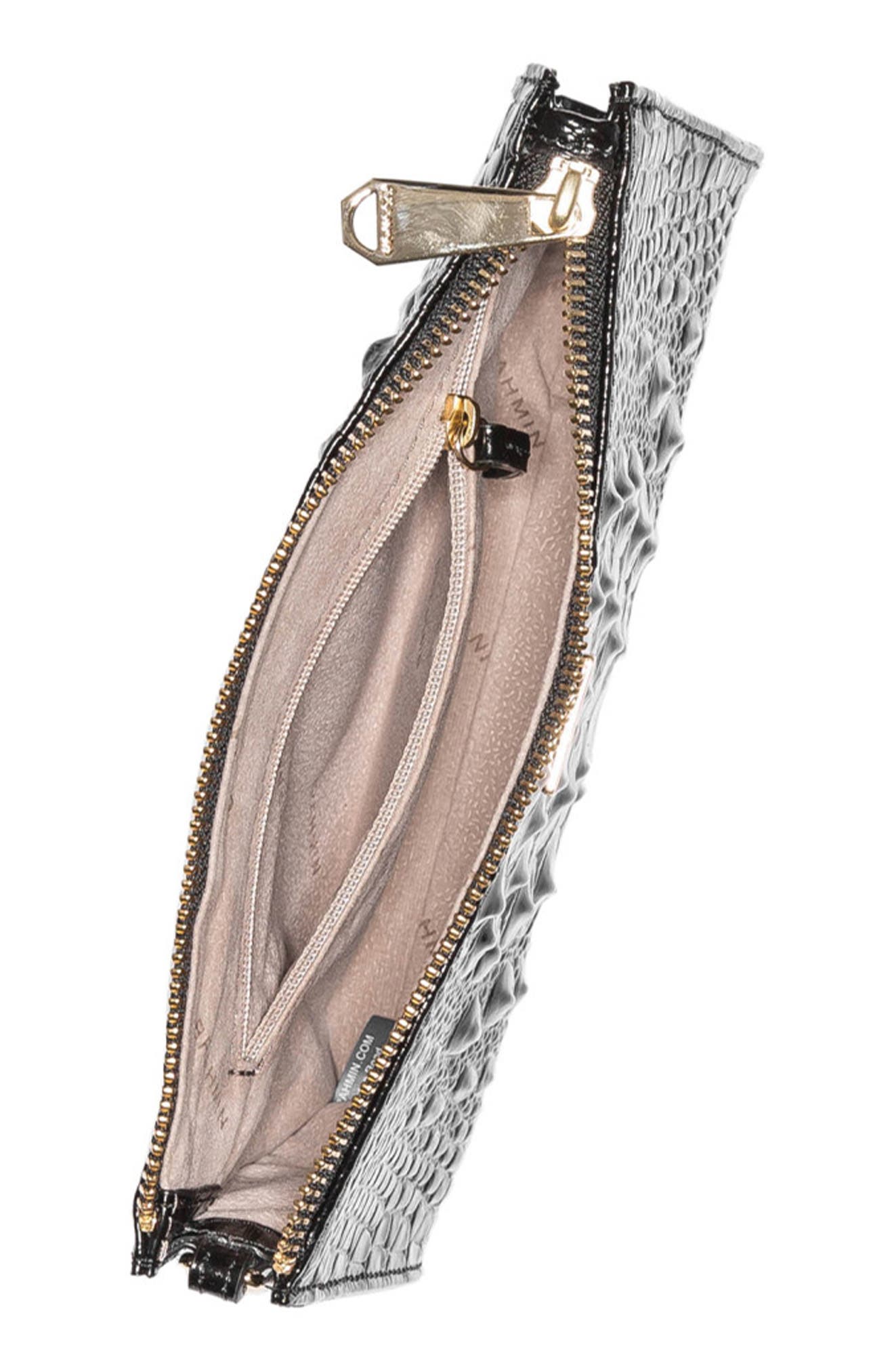 Brahmin Daisy Croc Embossed Leather Wristlet, Alternate, color, Black