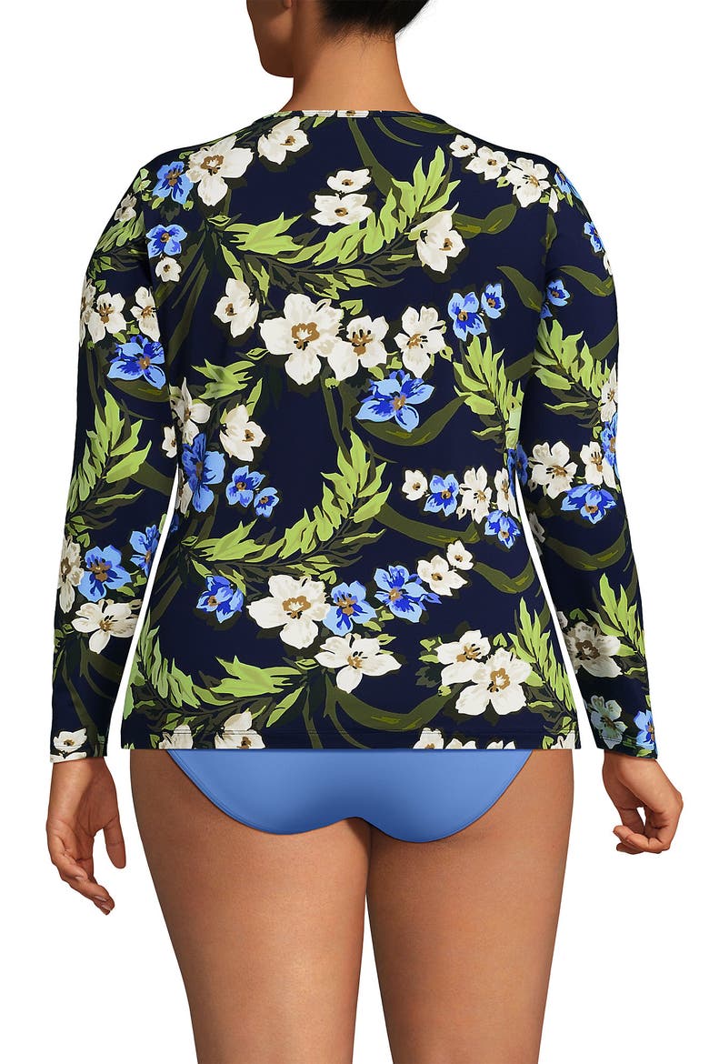 SunShade UPF 50 Long Sleeve Rash Guard Swim Tee, Alternate, color, Deep Sea/Blue Floral Tropic