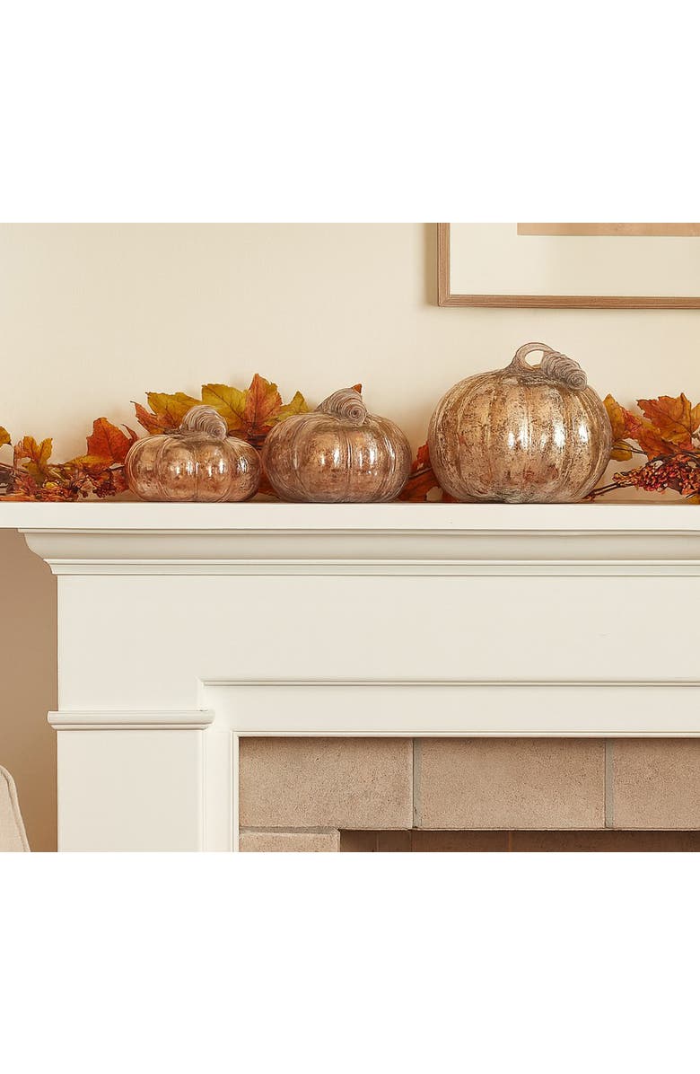 Transpac Glass Pumpkin Set of 3 Brown Harvest Speckle Decorative Figurines, Alternate, color, Brown