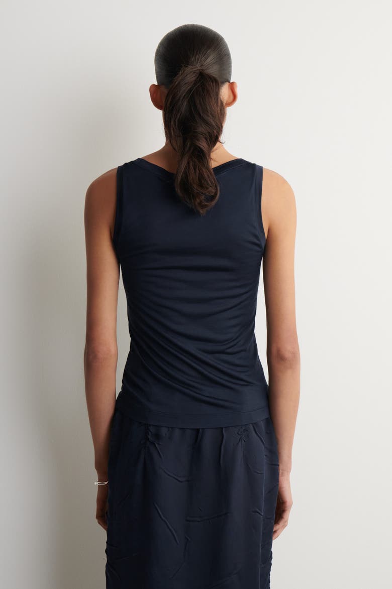Scoop-neck Silk-jersey Tank Top, Alternate, color, NAVY