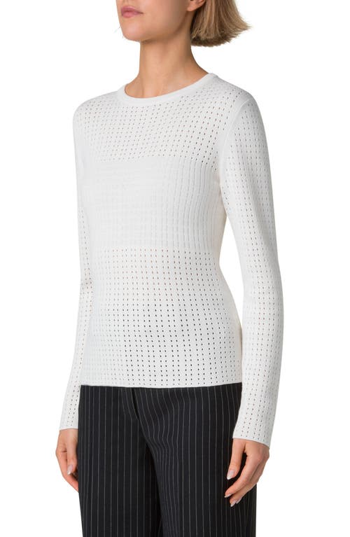 Shop Akris Silk & Cotton Pointelle Stitch Sweater In Ecru