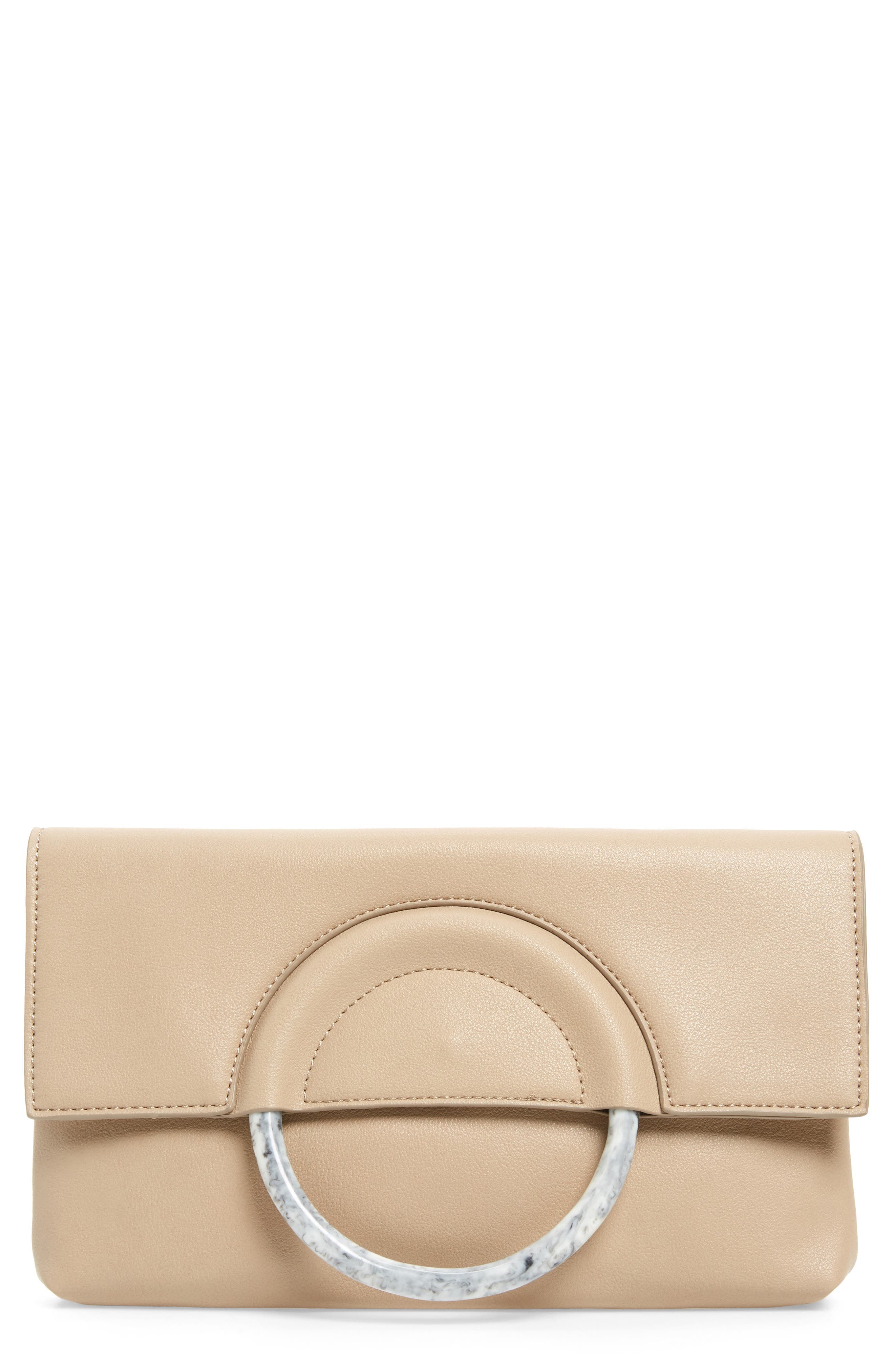 Resin Handle Clutch, Main, color, TAUPE/ IVORY