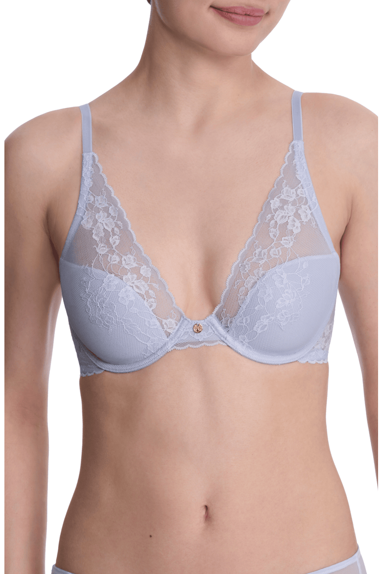 Cherry Blossom Lace Plunge T-Shirt Bra, Main, color, Glacier Blue