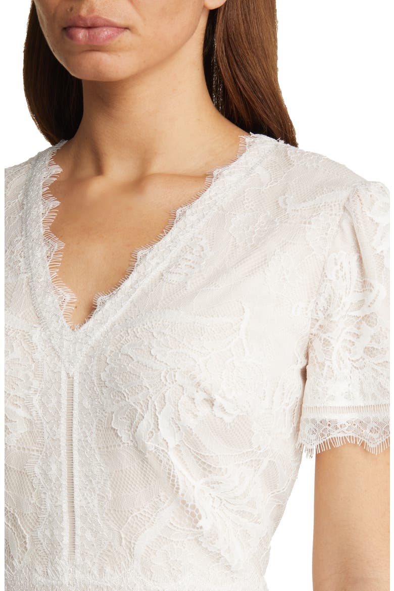 Lace & Mesh Midi Cocktail Dress, Alternate, color, IVORY/ PETAL