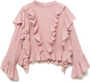 MANGO TEEN Ruffle Long Sleeve Cotton Crop Top