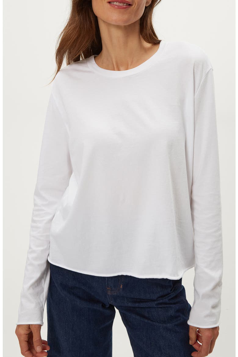Aiko Rolled Edge Long Sleeve Cotton T-Shirt, Main, color, WHITE