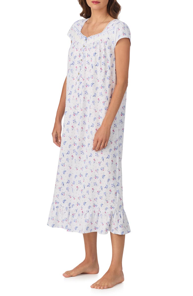 Eileen West Floral Cap Sleeve Nightgown, Alternate, color, White/ Dot