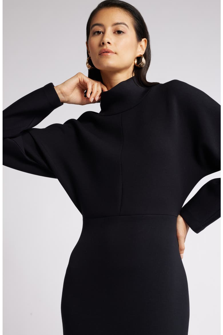 Mock Neck Midi Dress, Alternate, color, BLACK