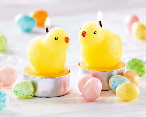 Tag Easter Bright Yellow Baby Chicken Tealight Candle Set Of 2 In Yellow