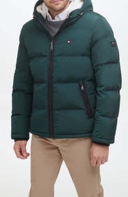 Tommy Hilfiger Hooded Puffer Jacket with Faux Shearling Lining