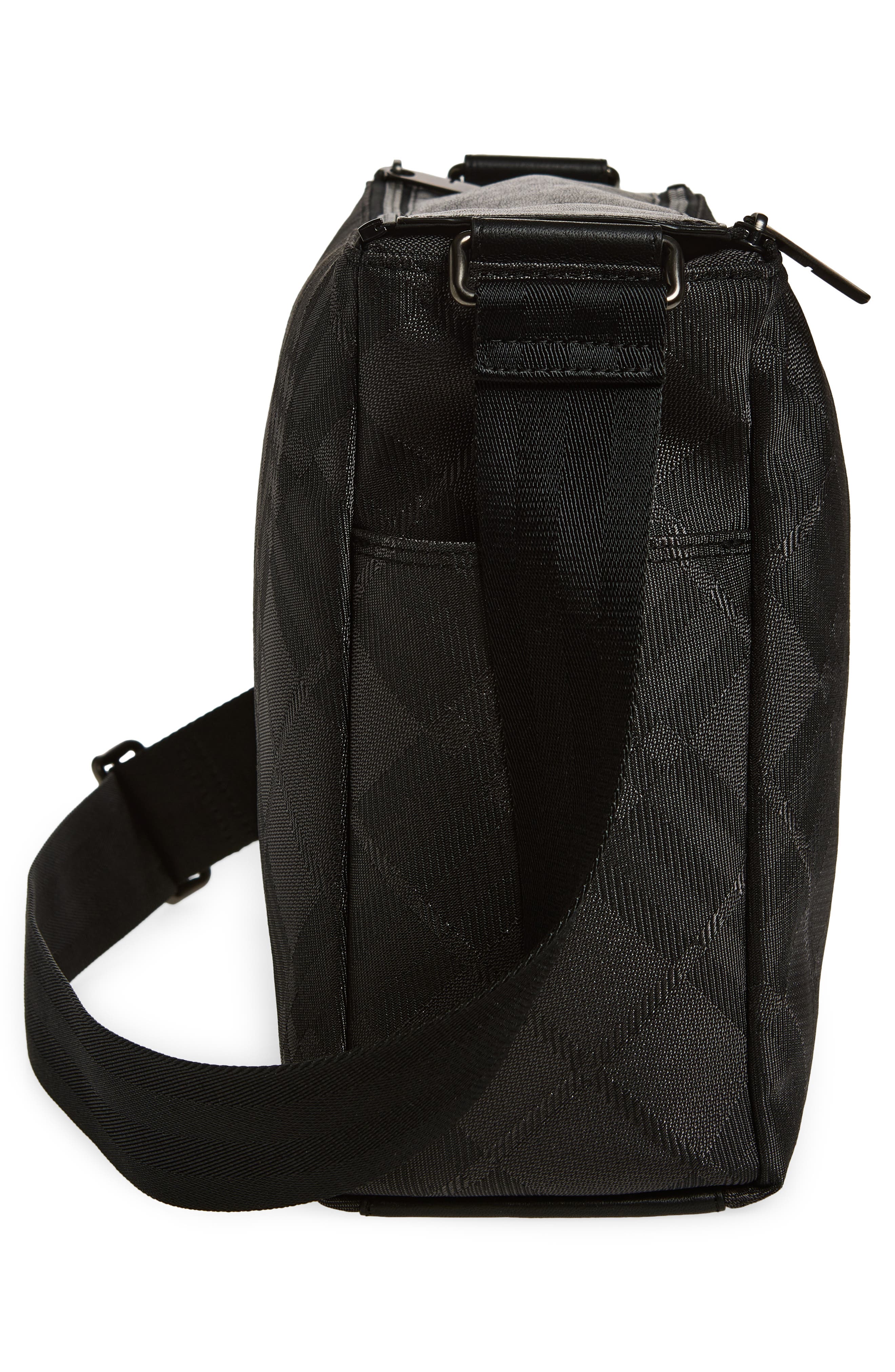 Burberry Chester Check Jacquard Messenger Bag, Alternate, color, Black