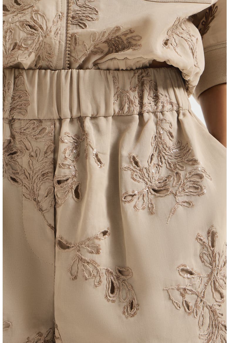 Cotton organza shorts with dazzling broderie anglaise, Alternate, color, Cappuccino