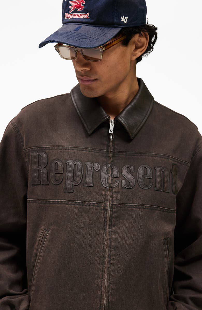 Represent Roscoe Logo Detail Cotton Canvas Bomber Jacket, Alternate, color, Whisky