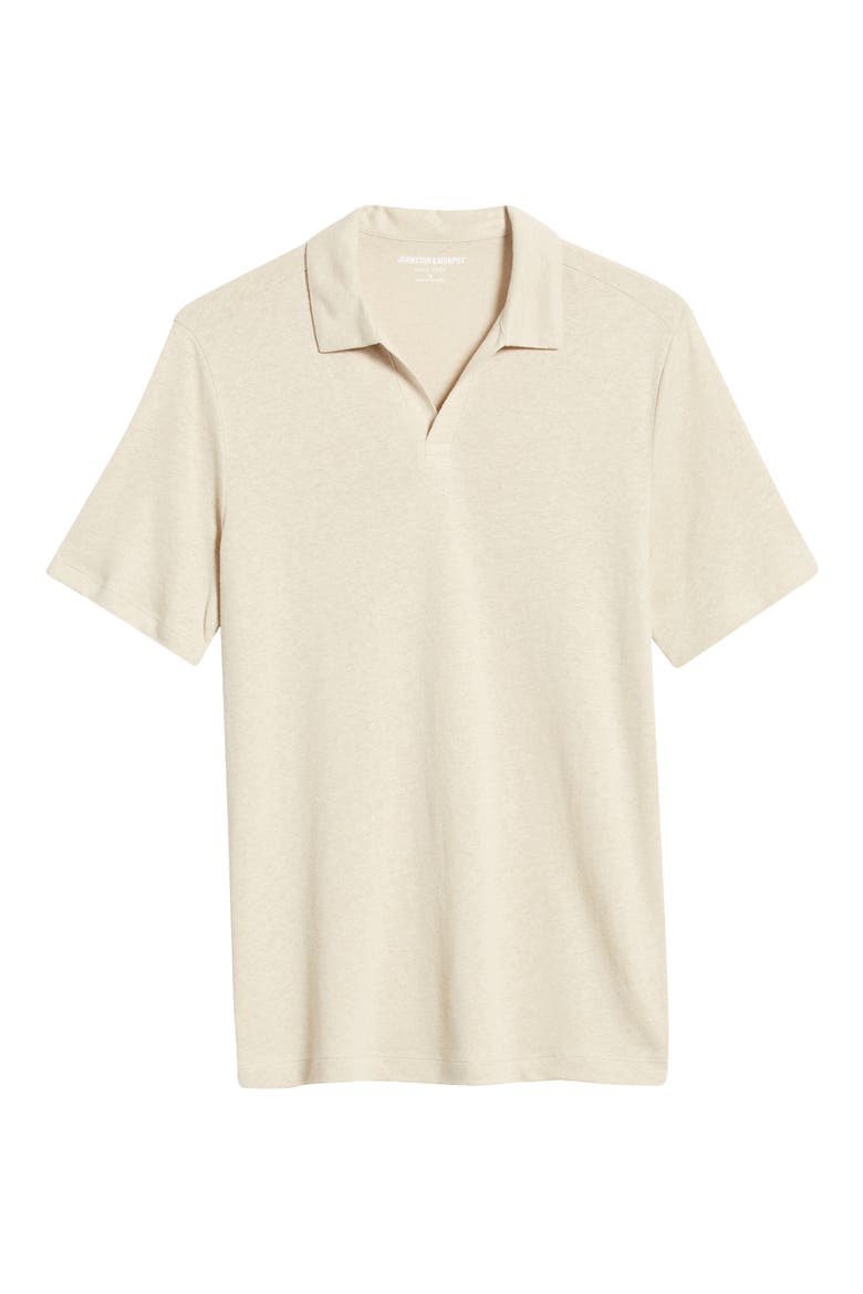 Linen Blend Johnny Collar Polo, Alternate, color, SAND