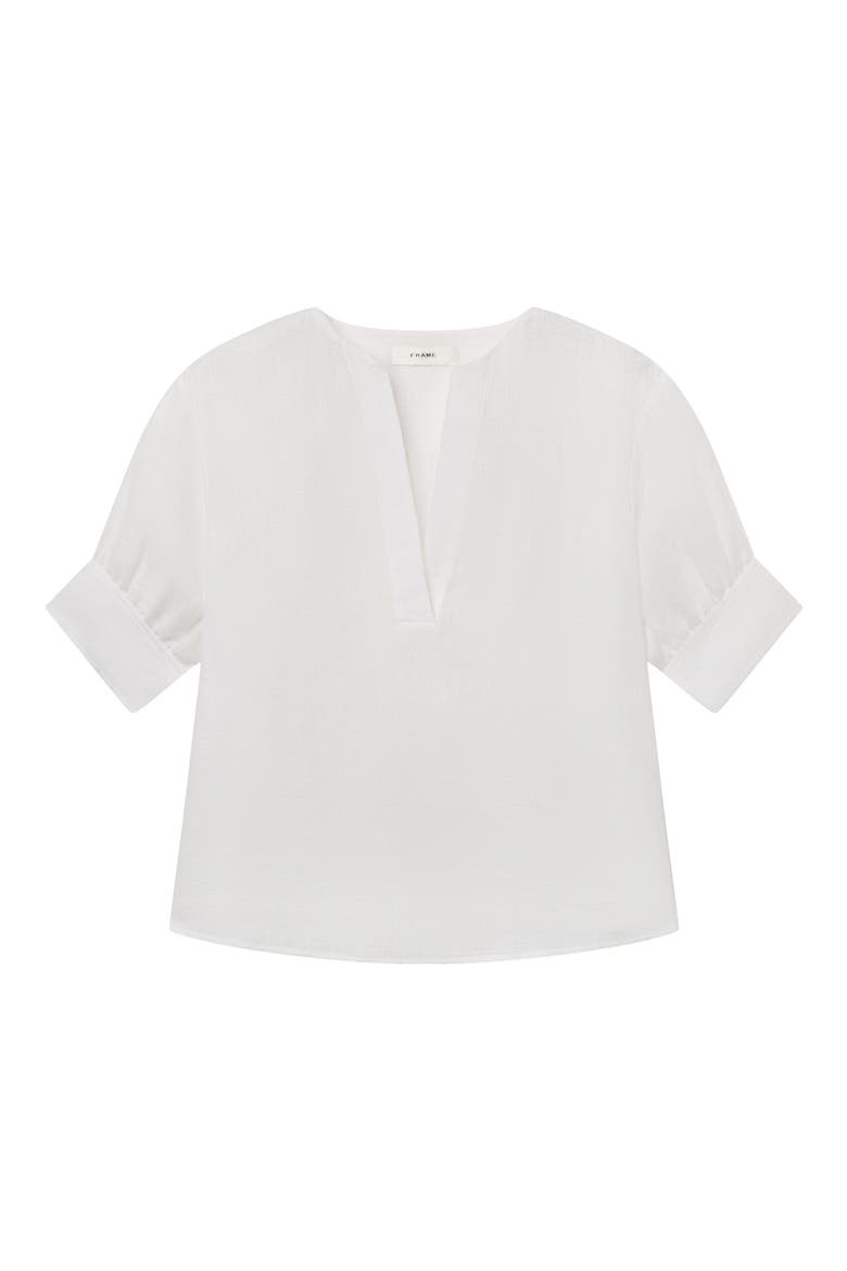 The V-Neck Linen Popover Top, Alternate, color, WHITE