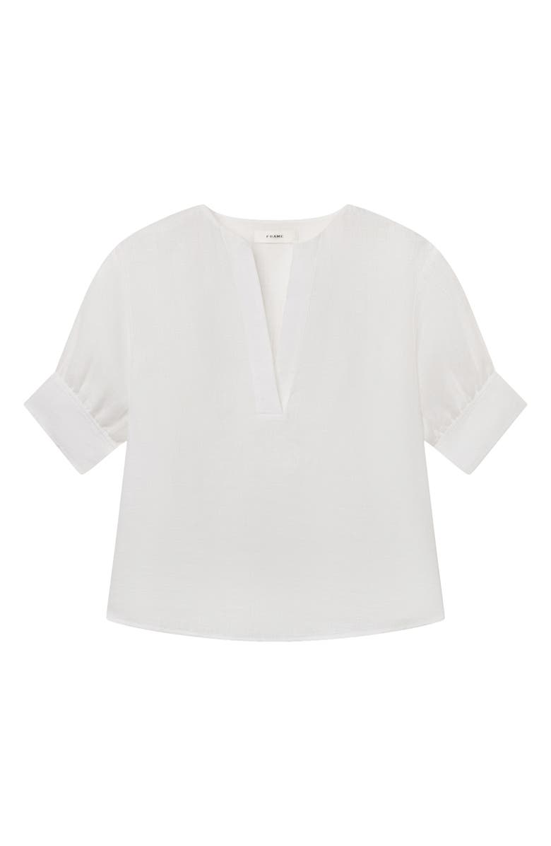 FRAME The V-Neck Linen Popover Top, Alternate, color, White