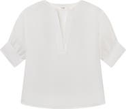 FRAME The V-Neck Linen Popover Top