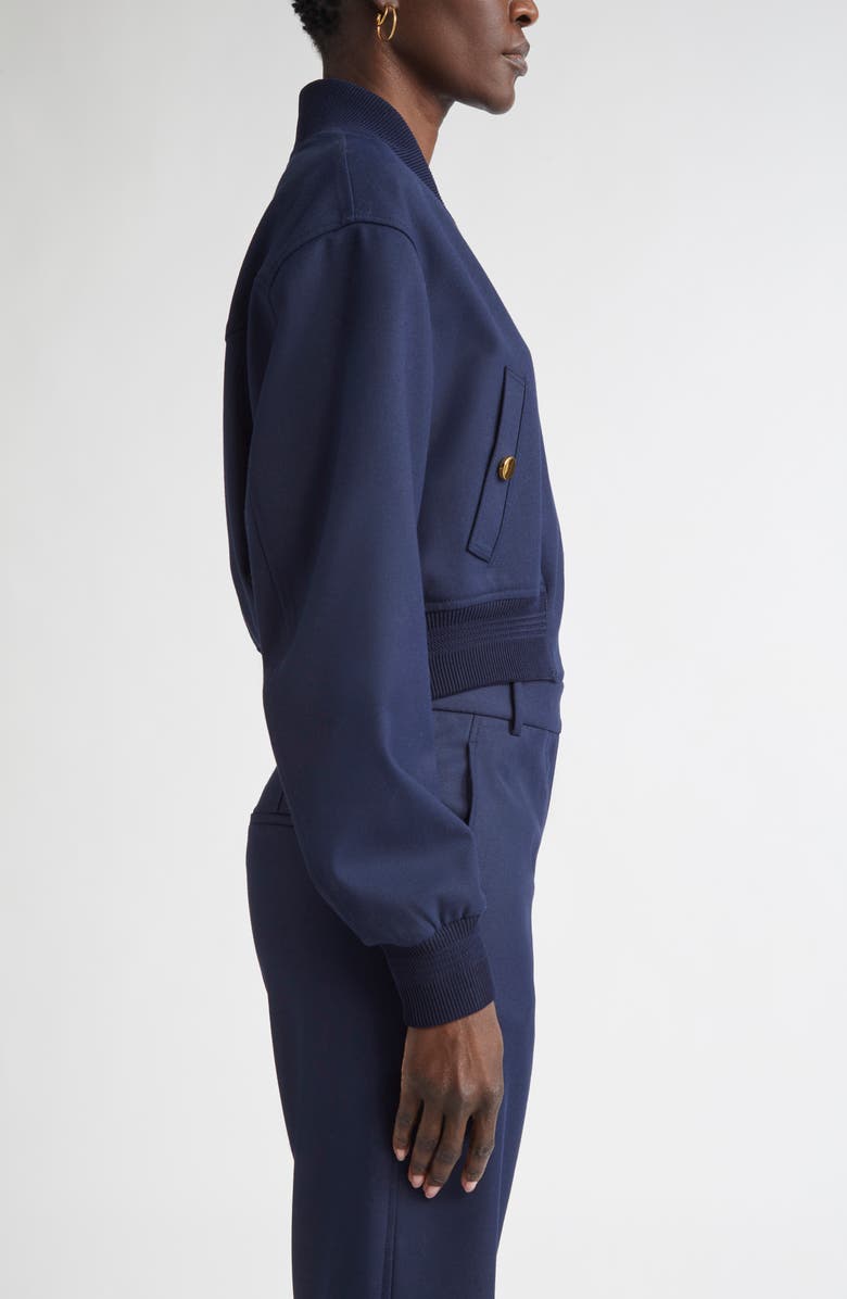 ST. JOHN Dakota Stretch Gabardine Bomber Jacket, Alternate, color, Navy