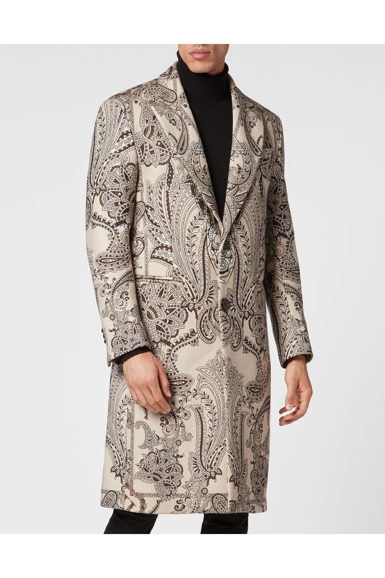 Coat Long Paisley Men, Main, color, beige