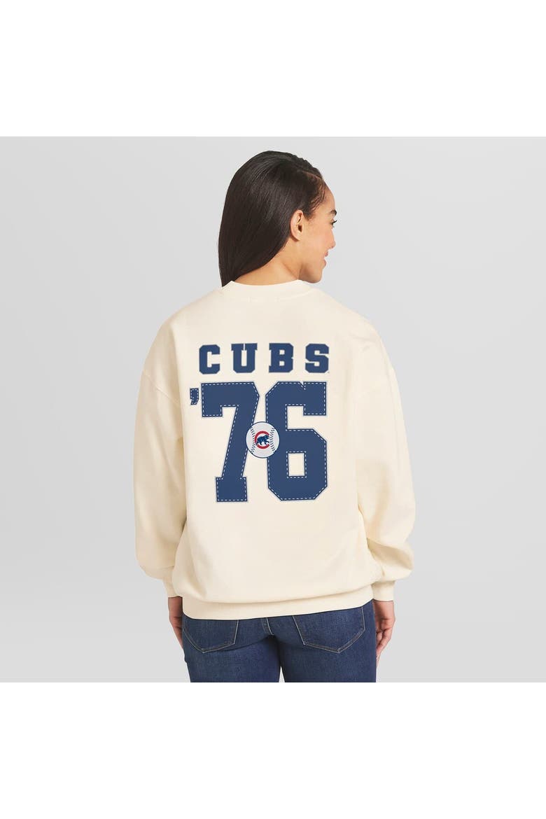 Women's WEAR by Erin Andrews Cream Chicago Cubs Heavyweight Crew Neck Sweatshirt, Alternate, color, Cream