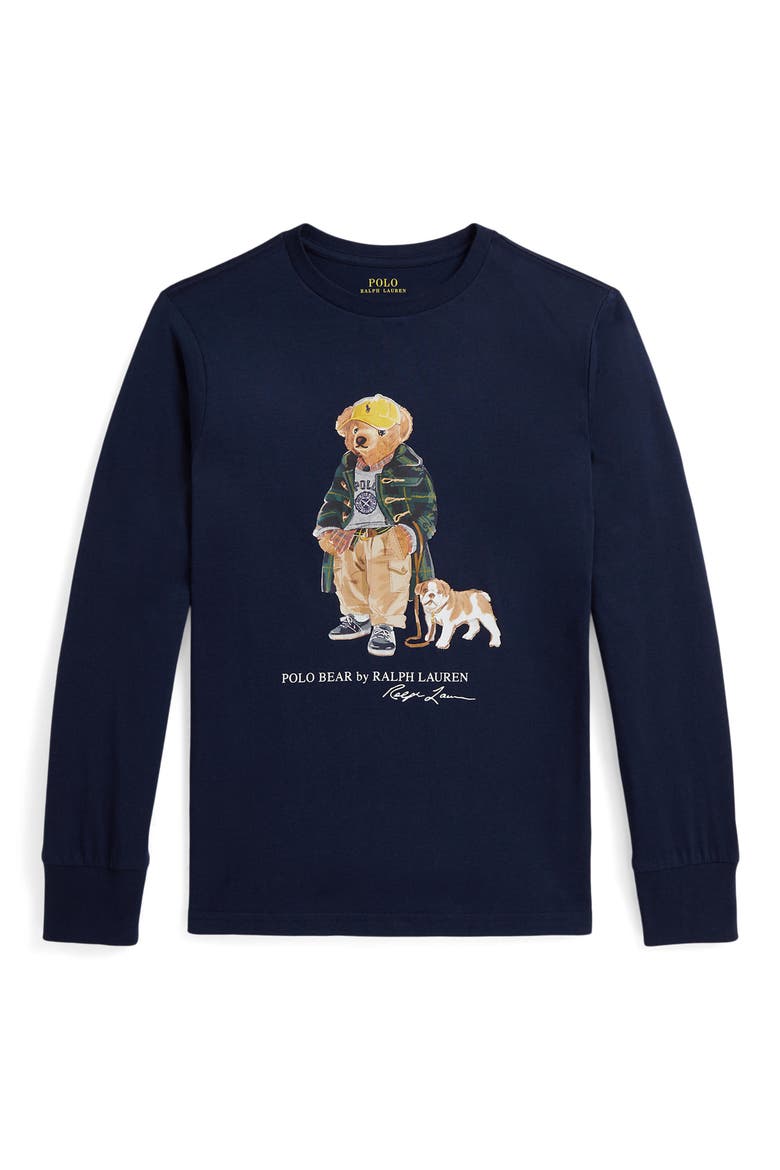 Kids' Polo Bear Cotton Long Sleeve T-Shirt, Main, color, FA25 BEAR REFINED NAVY