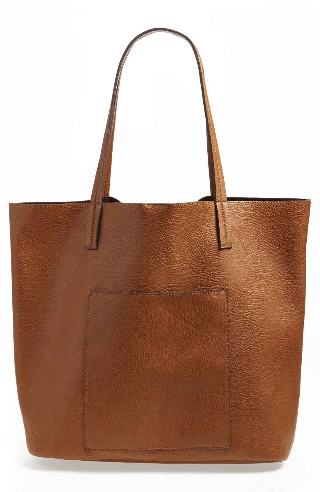 Faux Leather Pocket Tote, Main, color, COGNAC