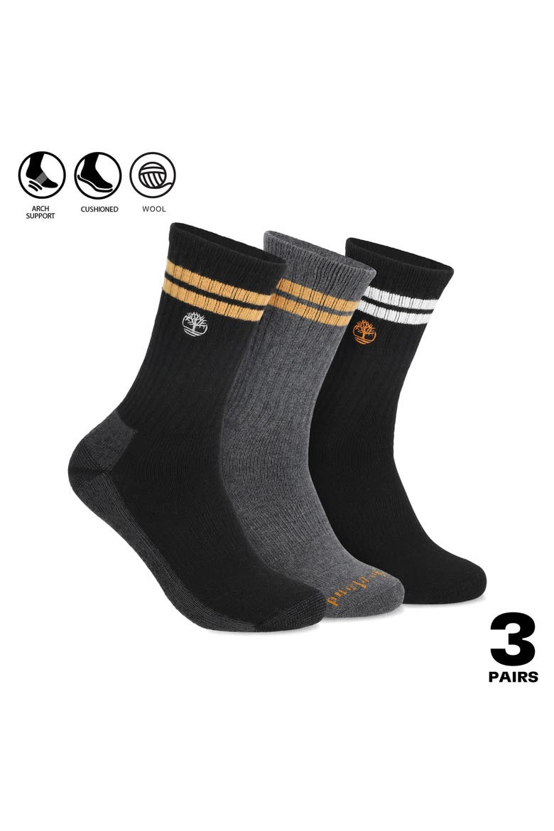 3-Pack Striped Crew Socks, Alternate, color, BLACK