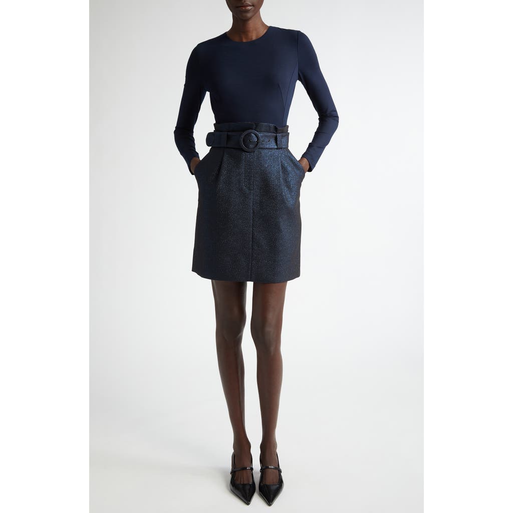 Akris punto Mixed Media Long Sleeve Minidress in Ink-Metallic Night Sky