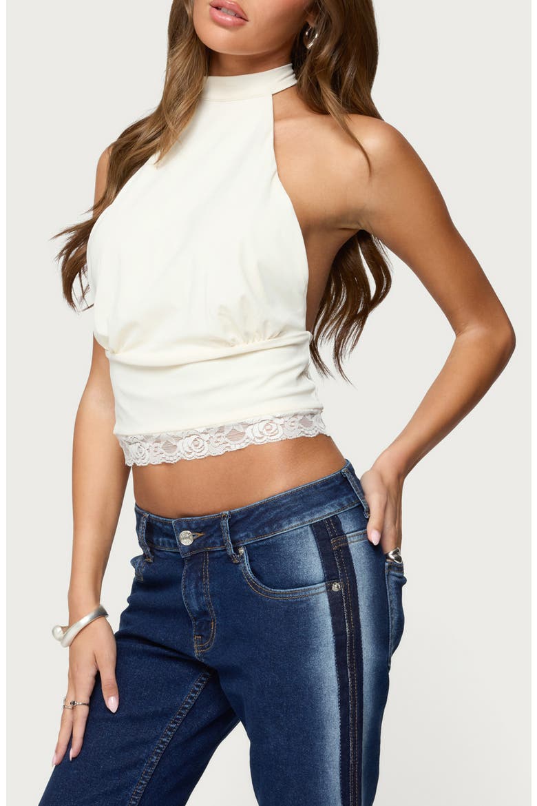Sandra Lace Trim Halter Top, Alternate, color, CREAM