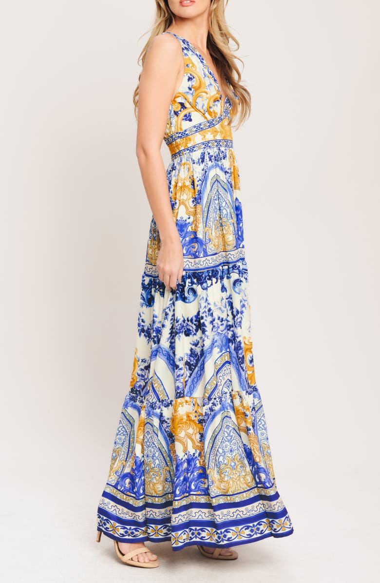 FLYING TOMATO Print Maxi Dress, Alternate, color, Off White Blue Gold
