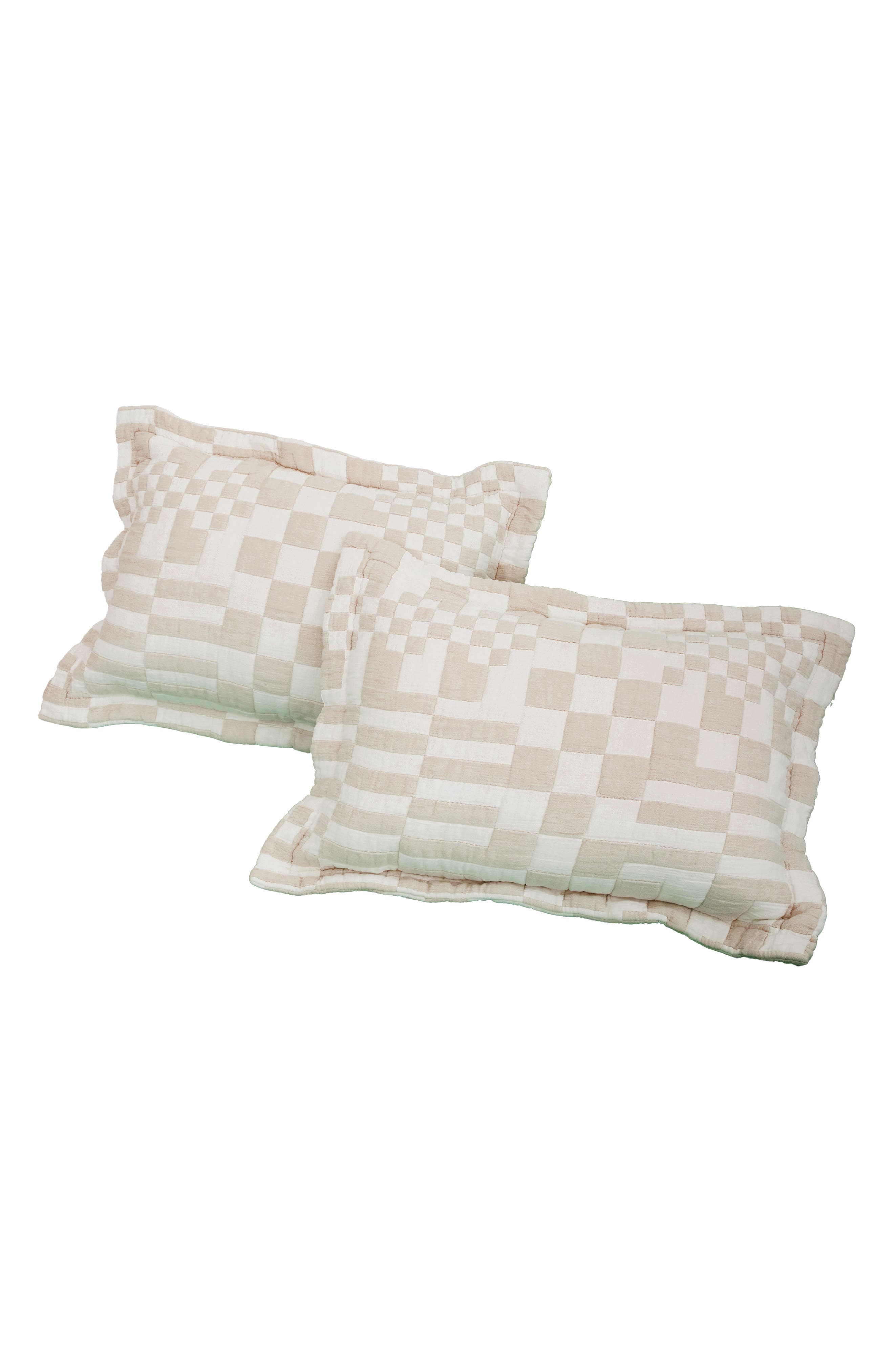 Dusen Dusen Set of 2 Check Pillow Shams in Beige Multi 
