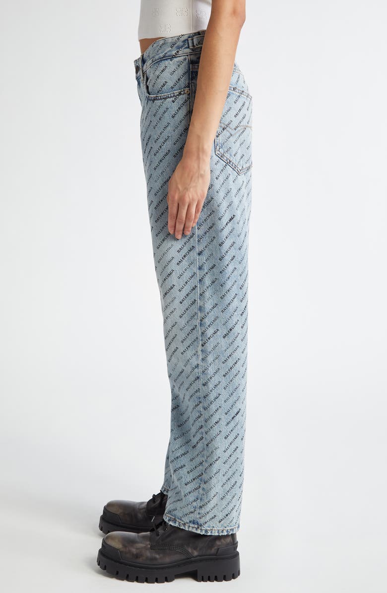 Balenciaga Logo Print Side Buckle Loose Fit Jeans, Alternate, color, 