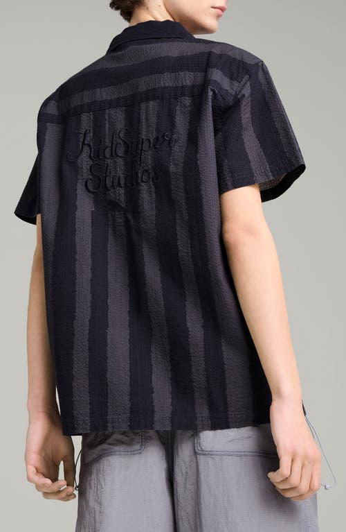 Puma X Kidsuper Stripe Cotton Seersucker Camp Shirt In New Navy