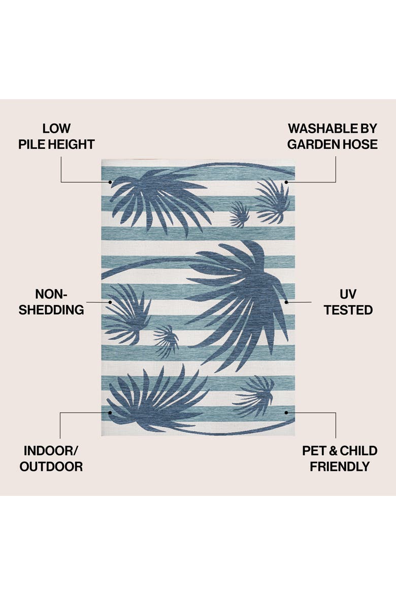 Veronica Classic Beach Stripe and Palm Leaf Indoor/Outdoor Rug, Alternate, color, Navy/Cream