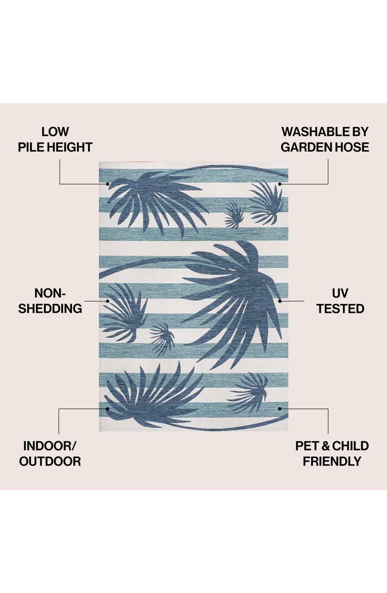 JONATHAN Y Veronica Classic Beach Stripe and Palm Leaf Indoor/Outdoor Rug, Alternate, color, Navy/Cream