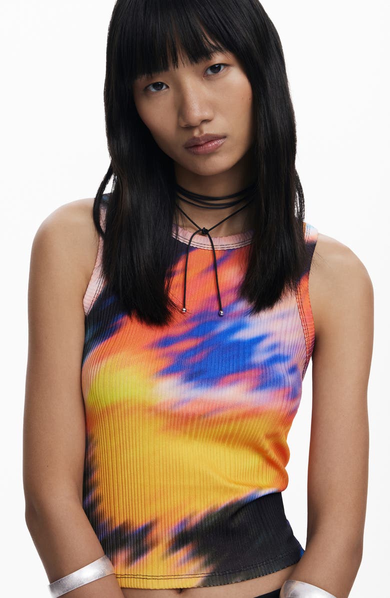 Desigual Abstract Print Tank, Alternate, color, Black