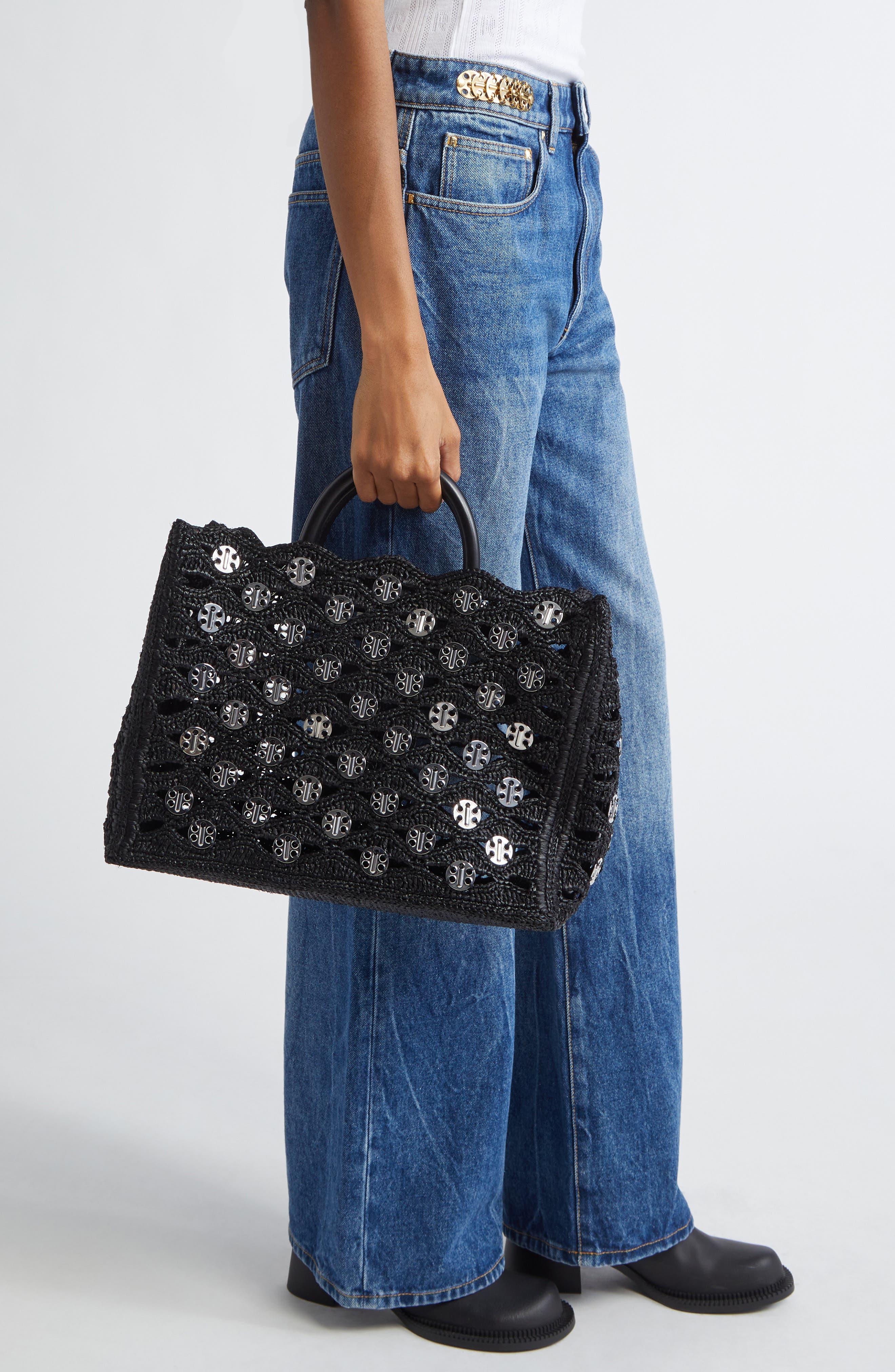 Rabanne Raffia Disc Tote, Alternate, color, 