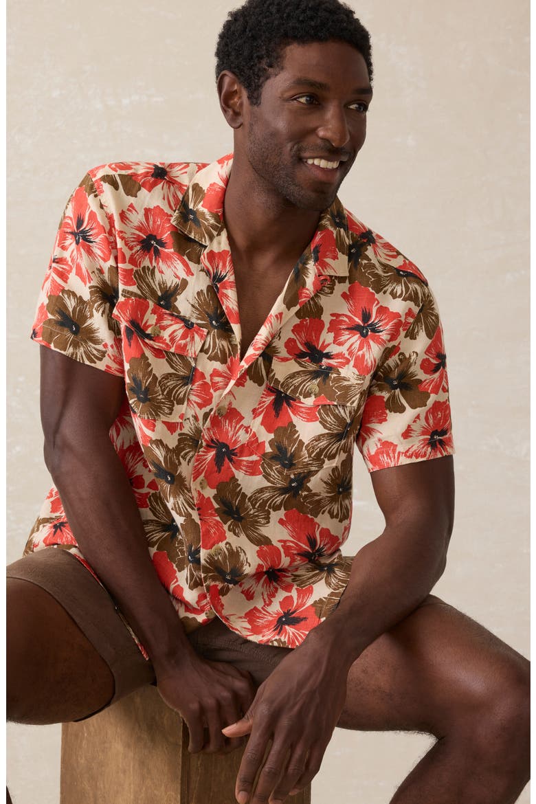 Reserve Basque Houndstooth Linen Camp Shirt, Alternate, color, WILDWOOD POPPY