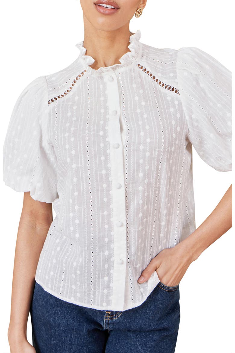 Broderie Anglaise Puff Sleeve Shirt, Alternate, color, White