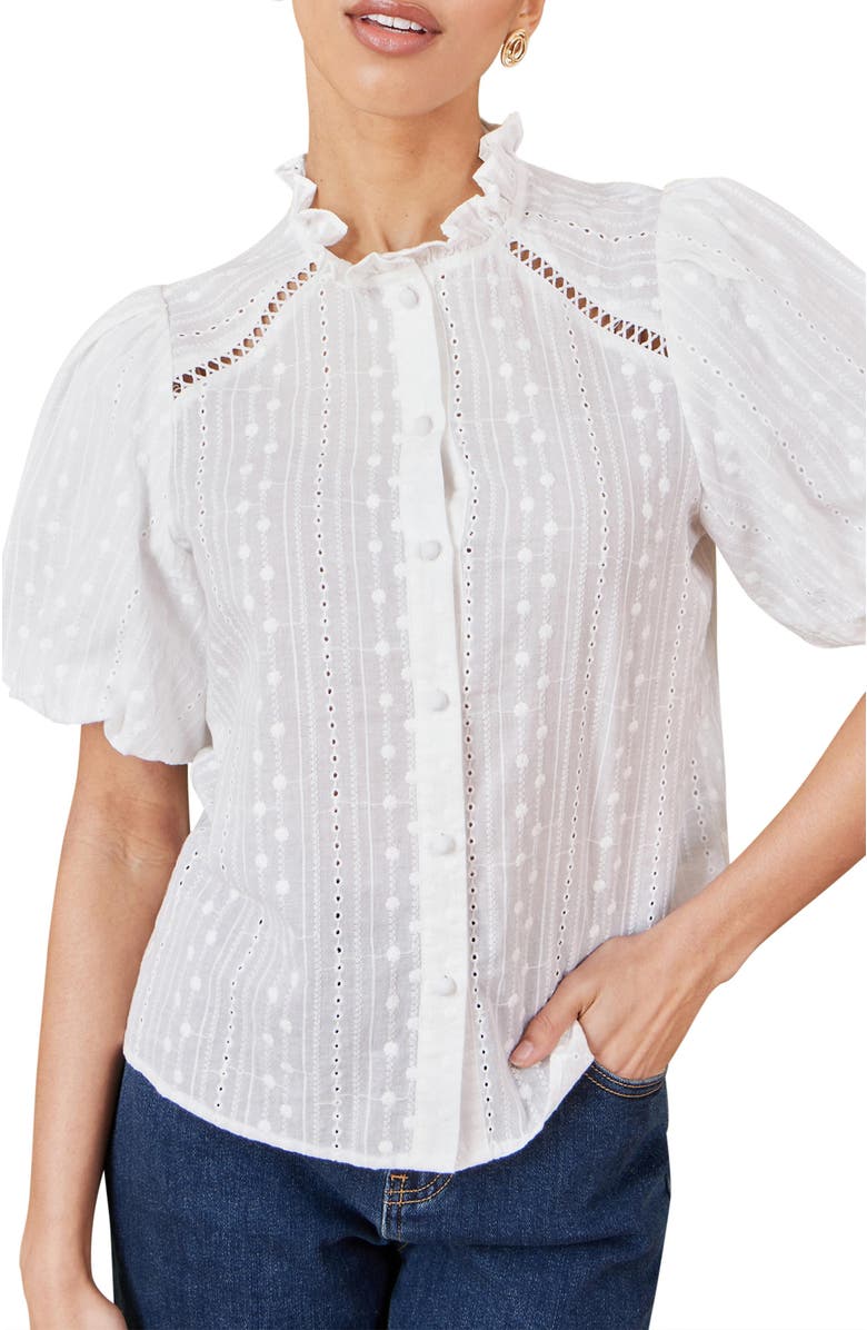 Yumi Broderie Anglaise Puff Sleeve Shirt, Alternate, color, White