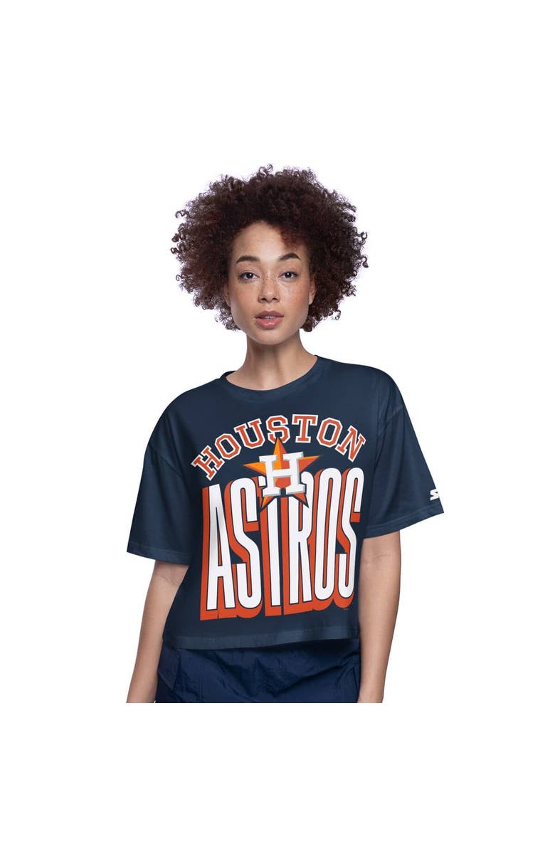 STARTER Women's Starter Navy Houston Astros Play the Ball Boxy Cropped T-Shirt, Main, color, Navy