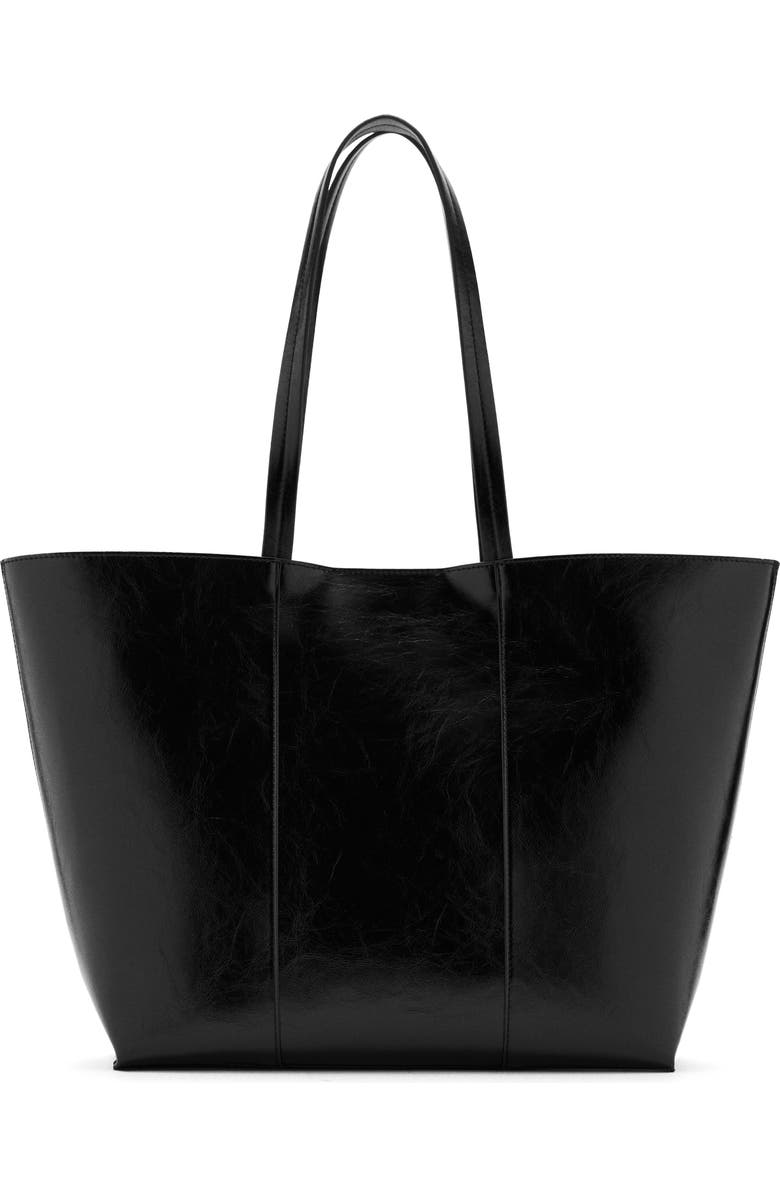MANGO Large Leather Shopper Bag, Main, color, Black