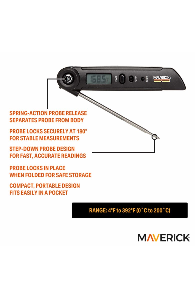 Maverick Flip-Action Probe Folding Thermometer, Alternate, color, Black