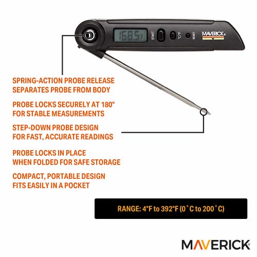 Maverick Flip-action Probe Folding Thermometer In Black