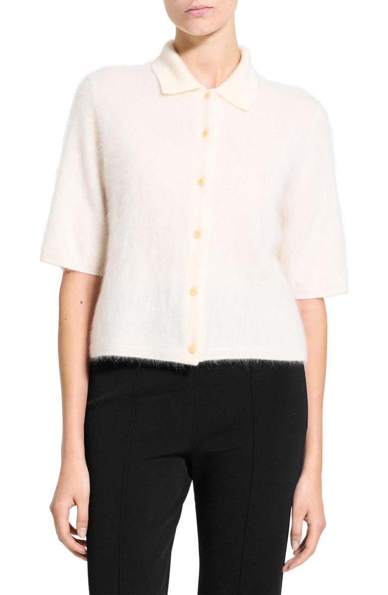 Theory Brushed Cashmere Short Sleeve Cardigan, Main, color,