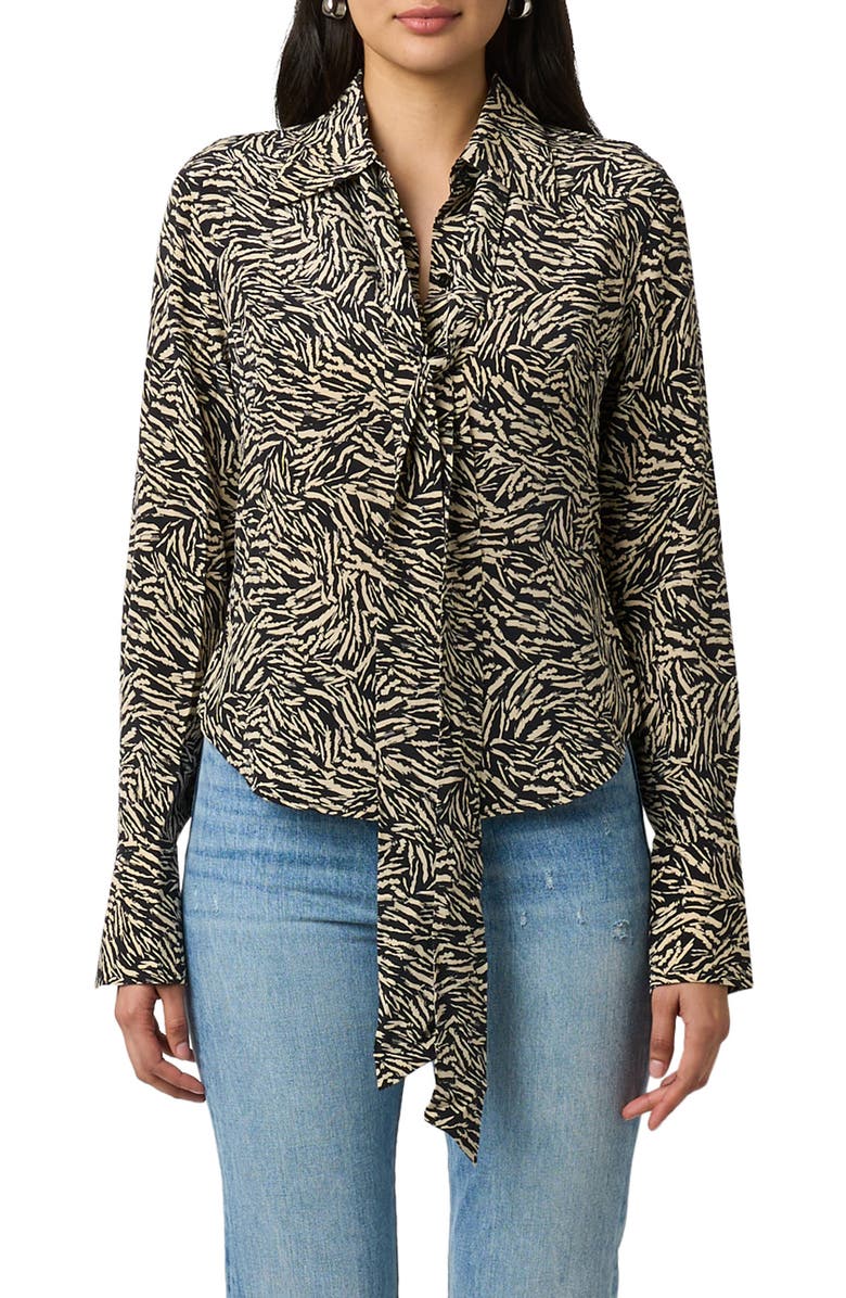 Equipment Graysen Print Tie Neck Silk Button-Up Shirt, Main, color, True Black And Creme Brulee